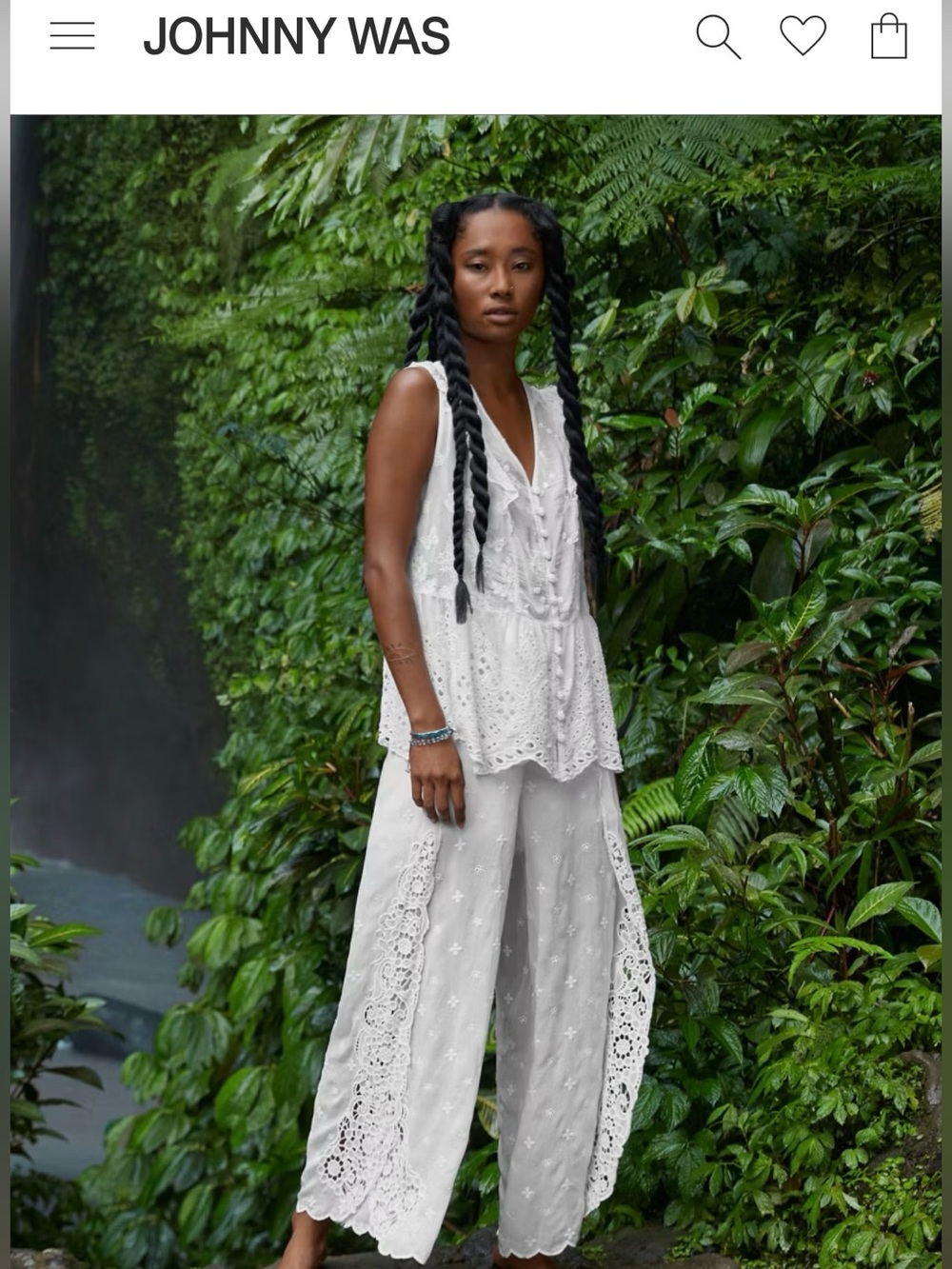 Johnny Was Eleuthera Wrap Pant White 
Embroidered Wide Leg XL